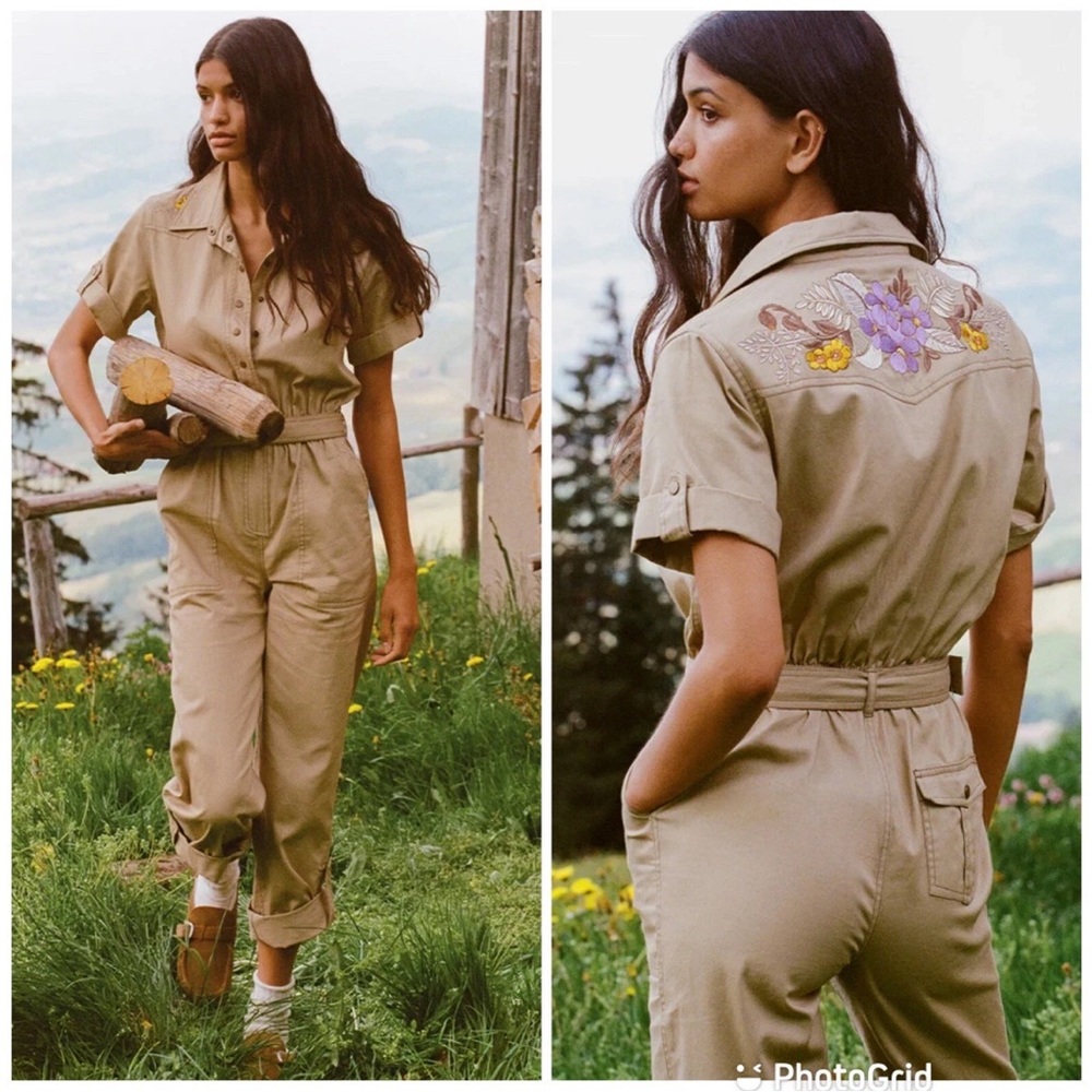 Spell Beige Jumpsuit with Floral Detail